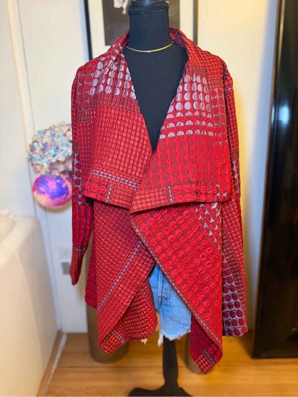 Red Textured Women's Coat